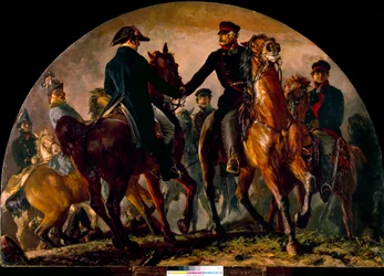 Meeting of Gebhard Leberecht von Blucher and Arthur Wellesley Wellington at the Battle of La Belle Alliance