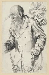 Old Bearded Man in a Coat with a Stick, Some Details Repeated