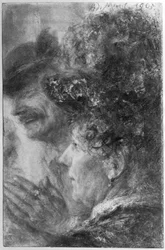 Head of a Lady with Hat and Bust of a Laughing Man with Round Hat