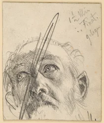 Head of an Upward-Looking Man with a Moustache, His Head Slightly Tilted to the Side