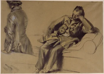 Man in a Frock Coat Sitting on the Sofa, a Second Walking
