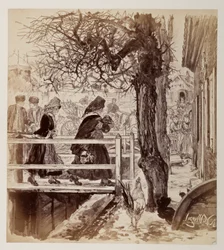Marthe Walks Left across a Bridge with the Shards, Followed by Eve; at Right Veit and His Son Ruprecht Are Also Seen Approaching, for Heinrich von Kleist