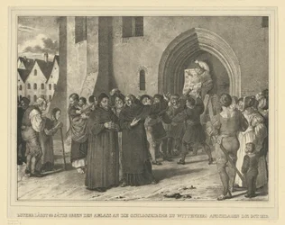 Martin Luther Posts His 95 Theses Against Indulgences on the Castle Church in Wittenberg on October 31, 1517
