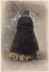 Back View of a Lady with Hat and Flowing Veil