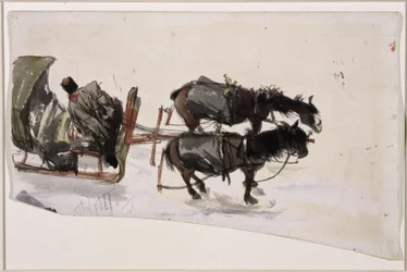 Sleigh Team with Two Horses and Coachman, Seen from Above