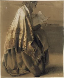Seated Woman Reading in a Wide Shawl