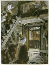 Staircase in a Farmhouse with Figurative Staffage