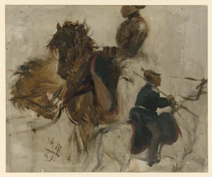 Study with a Mounted Soldier and Horse Heads