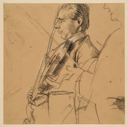 Violinist. Half-length figure. Profile to the left. Profile sketch on the right. Preliminary study for the painting "Frederick the Great