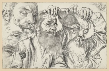 Two Studies of a Bearded Man Touching His Forehead with His Left Hand, Face Repeated Twice