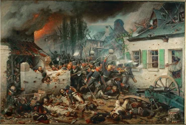 Prussian troops storm the village of Plancenoit during the Battle of Waterloo