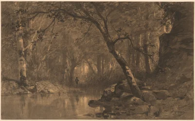 A Woodland River with a Fisherman