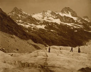 Alpine Landscape, Three Hikers on a Glacier, 1860s
