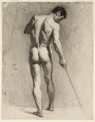 Life drawing of a male nude with a cane (c.1910-12)