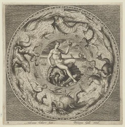 Design for a Plate with Thetis on a Shell in a Medallion Bordered by Sea Monsters