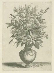 Vase with Flowers, Including Daffodils (Florilegium)