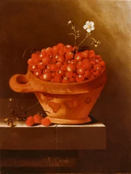 Earthenware Bowl with Strawberries on a Stone Plinth