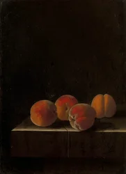 Four Apricots on a Stone Plinth