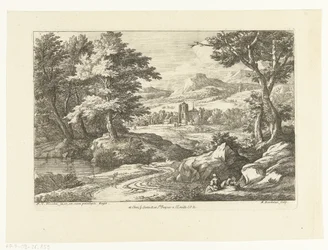 Landscape with Two Figures Along a Road, a Church in the Distance
