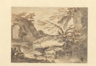 Landscape with Large Boulders in Water