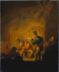 A Barn Interior with a Jester Regaling His Companions