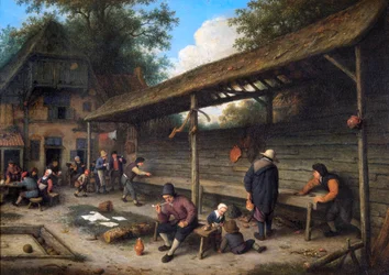Courtyard of an Inn with a Game of Shuffleboard