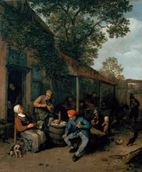 Peasants Smoking and Feasting Outside a Tavern