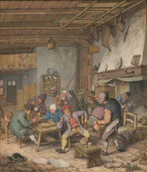 Room in an Inn with Peasants Drinking, Smoking and Playing Backgammon, 1678