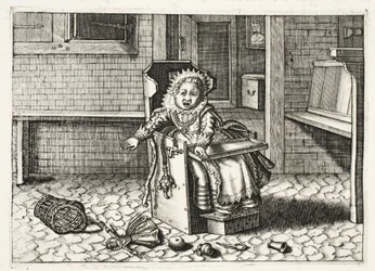 Baby crying for its toys, illustration from 