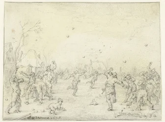 Men and Boys Throwing Snowballs