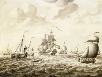 A Dutch Man-of-War Firing a Salute