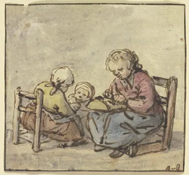 Three Girls, the Eldest Making Lace