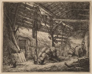 Interior of a Barn with a Peasant Woman at Work