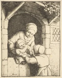 Little Girl Playing with a Baby in its Mother