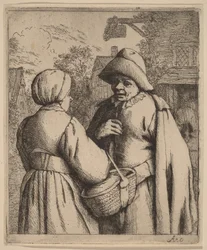 Man and Woman Conversing in Front of an Inn