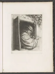 Smoking Man in a Window Opening