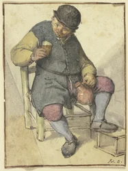 Seated Peasant, Seen from the Front, with Jug and Glass