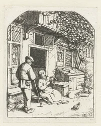 Spinner Sitting on the Threshold of a House Talking to a Man (The Spinner at the Door of the House)