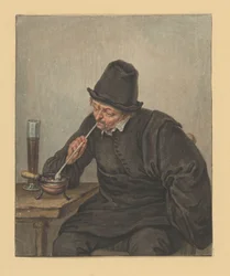 Seated Man Lighting His Pipe