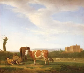 A Pastoral Landscape with a Sleeping Herdsman, 17th century