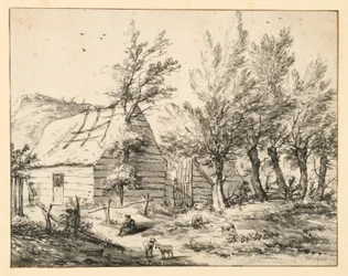 Farmstead Behind a Row of Pollard Willows