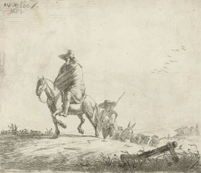 Rider and Herdsman with Cattle on a Dirt Road