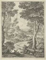 Landscape with pointed tower (series title: Landscapes with shepherds)