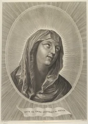 The Head of the Virgin Looking Up to the Right, in an Oval Frame, after Reni, ca. 1650-67