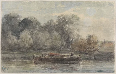 Boat with Lowered Mast Lying Ashore
