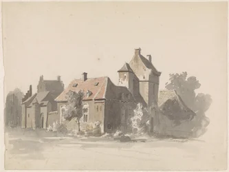 View of a Group of Houses with City Gate