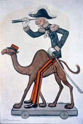 Moulaï - Hubert (Louis-Hubert-Gonzalve) Lyautey (1854-1934), Cartoon of Lyautey in Morocco - by Barrère, in 