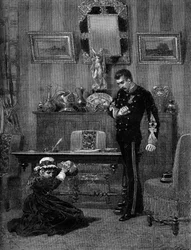 Theatrical representation: “The son of Coralie” by Albert Delpit with Aimee Jeanne Tessandier (Coralie) and Lucien Guitry (Daniel). Paris, Theatre du Gymnasium