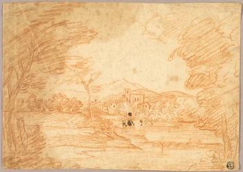River Landscape with Buildings