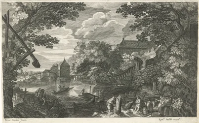 River Landscape with Fishermen and Workers